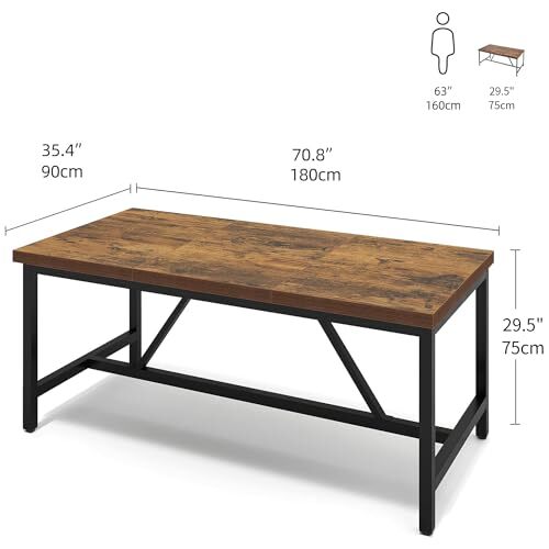 70.8" Large Kitchen Dining Room Table for 6-8 People Farmhouse Rustic Brown - Picture 2 of 7