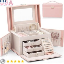 Jewelry Box Organizer Elegant Leather Case Necklaces Earrings Rings Storage New