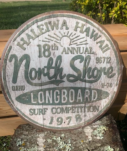 North Shore Longboard Haleiwa Hawaii Metal Sign Tin Vintage Bar Surf Competition