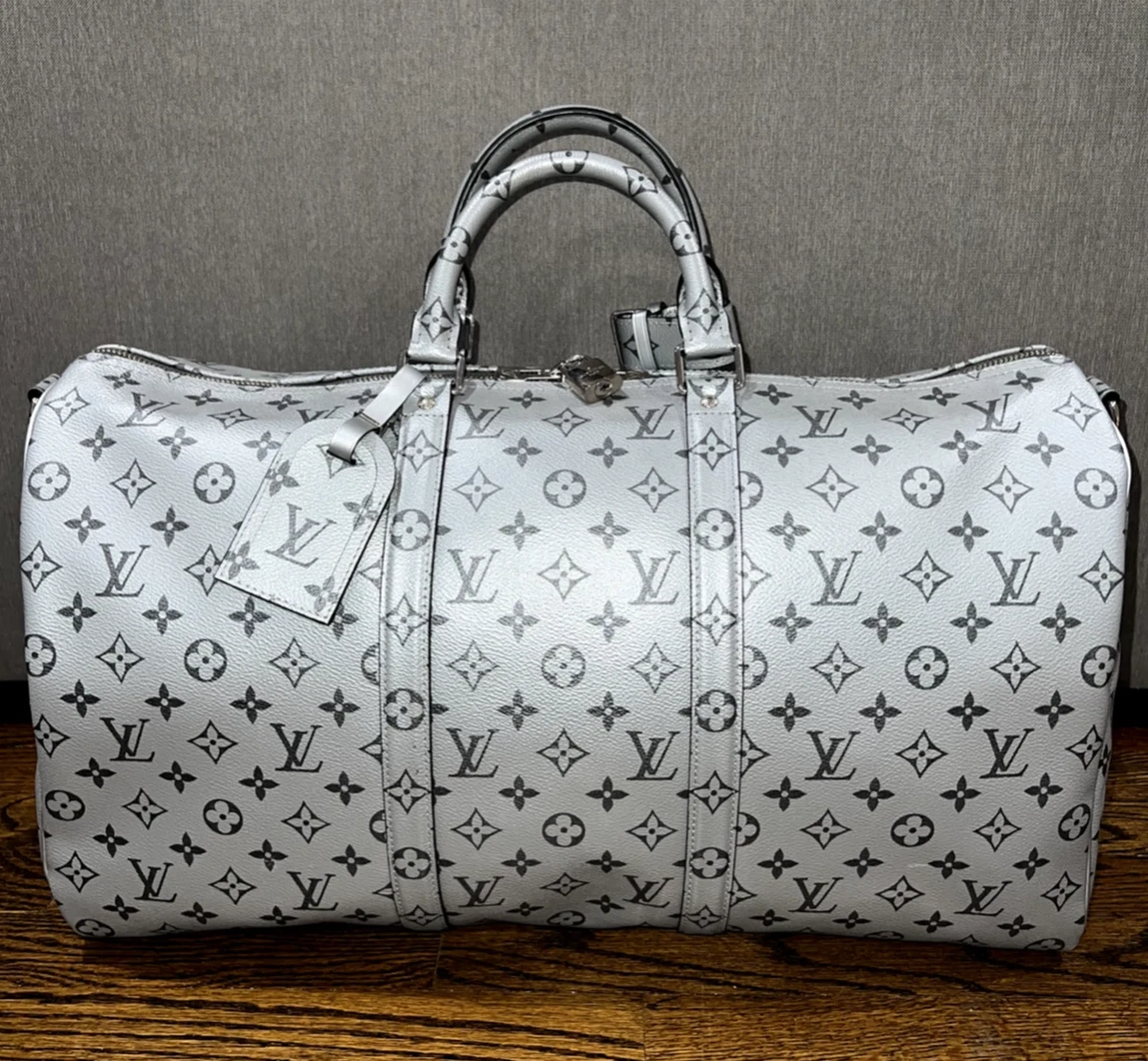 Louis Vuitton Keepall Bandouliere 50 Metallic Silver Monogram Weekend  Travel Bag