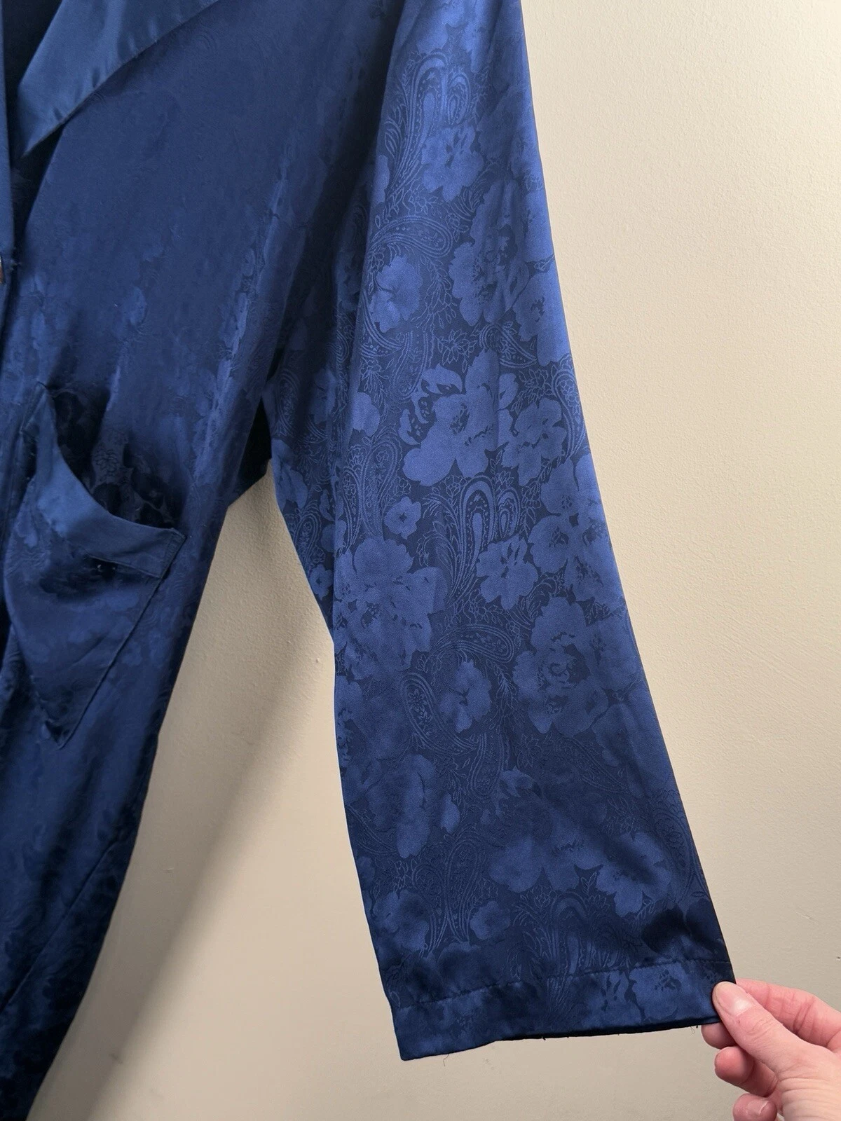 UNDERCOVER Abito spolverino vintage Victoria's Secret etichetta oro blu paisley floreale damascato M