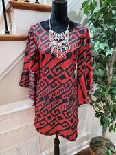 Audrey Women's Black & Red Polyester Round Neck Long Sleeve Knee Length Dress