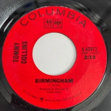 Tommy Collins Birmingham Don't Wipe The Tears 45RPM 7in 1967 Columbia 4-43972
