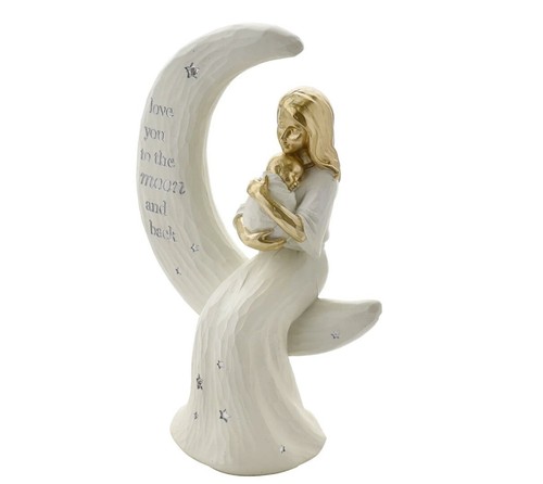 Madre e bambino ti amano alla luna e schiena statuina dama oro ornamento statuina - Foto 3 di 3