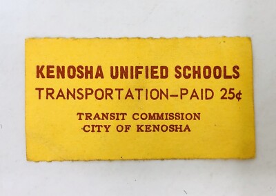 Vintage Kenosha Wisconsin Unified Schools Transportation Bus Ticket Transit