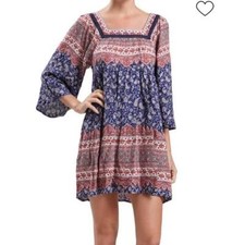 Altar’d State Boho Blue Rust Patterned Loose Prairie Dress Size Small