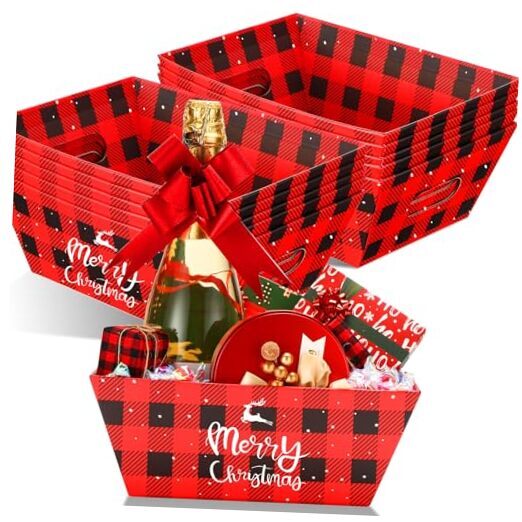 24 Pcs Christmas Baskets for Gifts 10 x 8 Inch Empty Basket with Handle