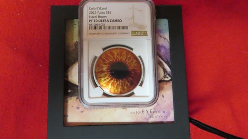 2023 Palau 1 oz 999 Silver $5 ColorEYEzed Hazel Brown Proof NGC PF PR 70 - Picture 6 of 10