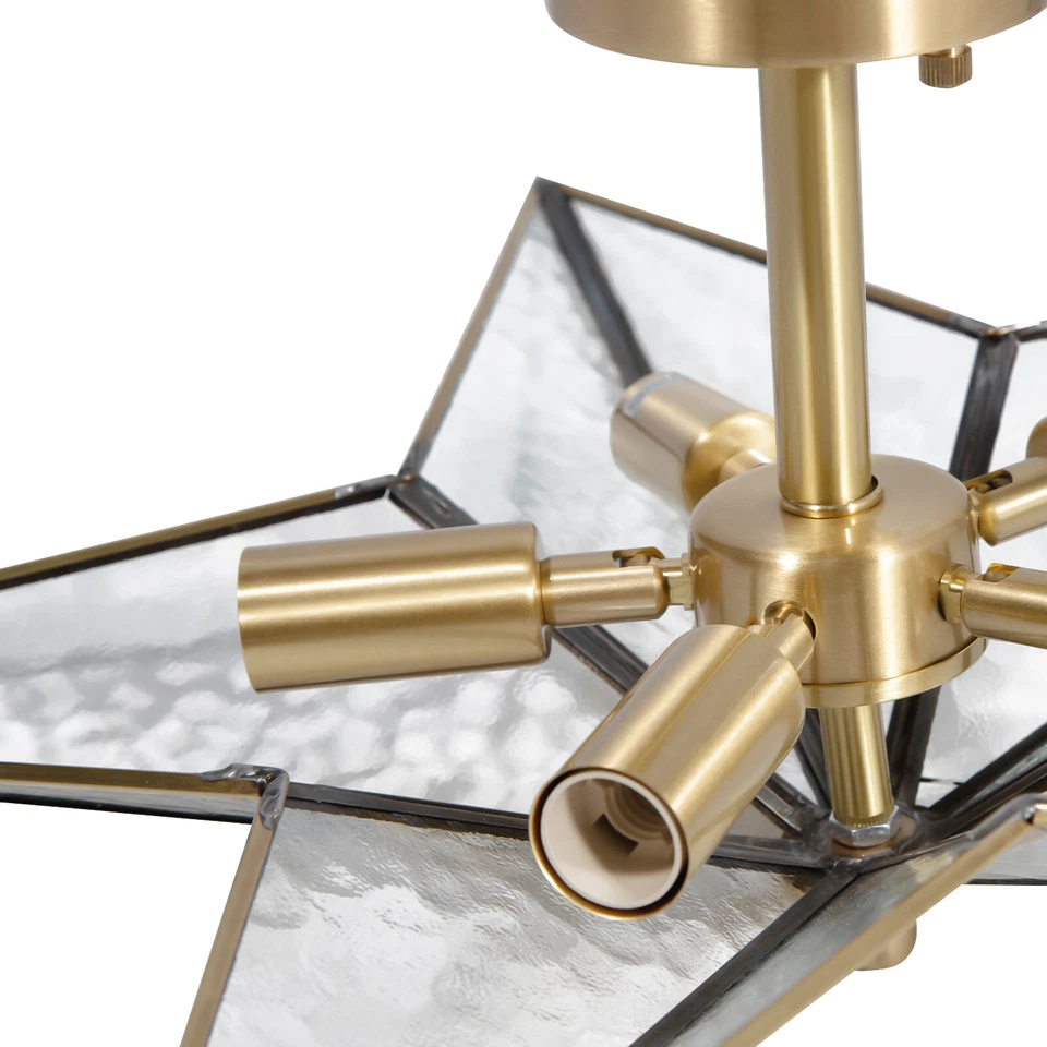 Modern Chandelier Metal LED Pendant Lamp Gold 5Light Glass Ceiling Light Fixture - Image 4 of 4