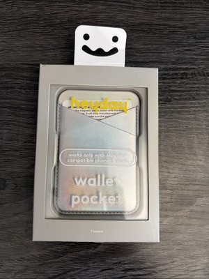Heyday Wallet Pocket Card Holder fits most smartphones- Faux Leather Silver Case