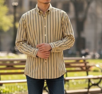 Polo Ralph Lauren westerton Shirt XXL  Yellow Blue Stripe 2-ply Cotton Button 
