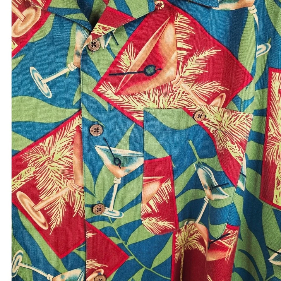 Banana Cabana мартини пальма дерево новинка печати 100% шелк Мужская рубашка XL - Изображение 2 из 4