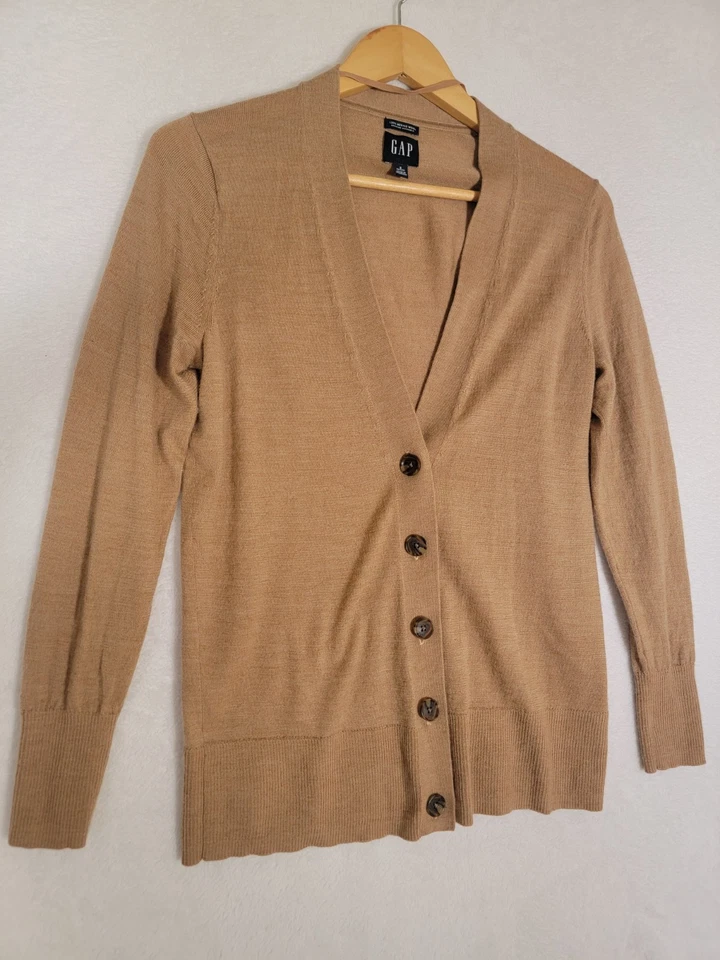 Gap Cardigan Womens S Petite 100% Merino Wool Knit Button Front Sweater Brown  - Image 2 of 4