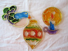 Vintage Lot of 3 Christmas Suncatcher Ornaments Flat Plastic Stain Glass Look — photo 2