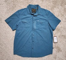 Howler Bros Blue Snap Button Short Sleeve Emerger Light Tech Shirt Large NWT