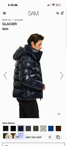 SAM. Glacier Men's Down Puffer Jacket Hooded Full Zip Size M Dark Marine - product listing photo