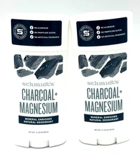 Lot/2 Schmidt's Mineral Enriched Natural Deodorant Charcoal And Magnesium ~