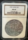 1987 $1 American Silver Eagle NGC MS69 Brown Label