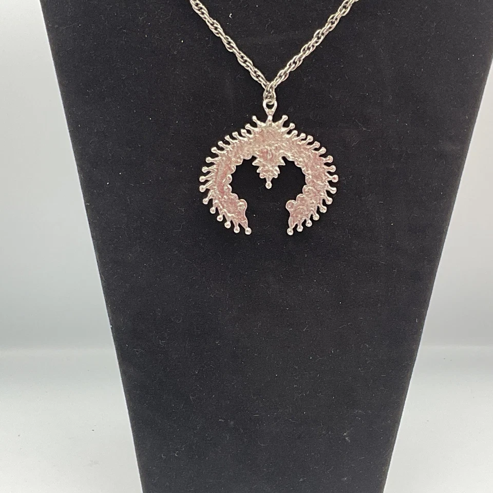 Turquoise Squash Blossom Necklace Sterling Silver Tone Southwestern Boho - Image 3 of 4