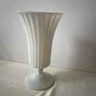 Vintage Ribbed Milk Glass Vase with pedestal