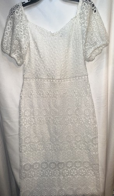 #ad Express Womens size S White Off Shoulder Crocheted Overlay Fitted Dress $24.99