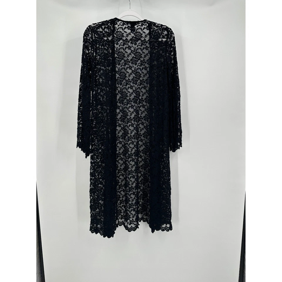 Womens Whimsigoth Sheer Lace Duster Kimono Size M Black Witchy Gothic Romantic - Image 2 of 4