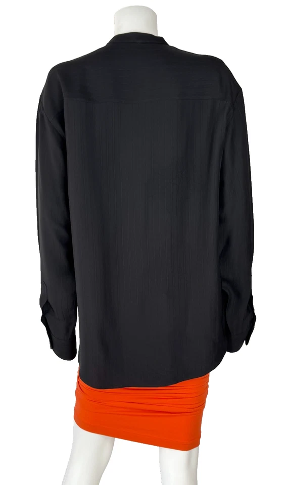 The Row New 8 10 US 46 IT M Black Striped Sienna Mock Neck Button Up Top Tunic - Image 4 of 4