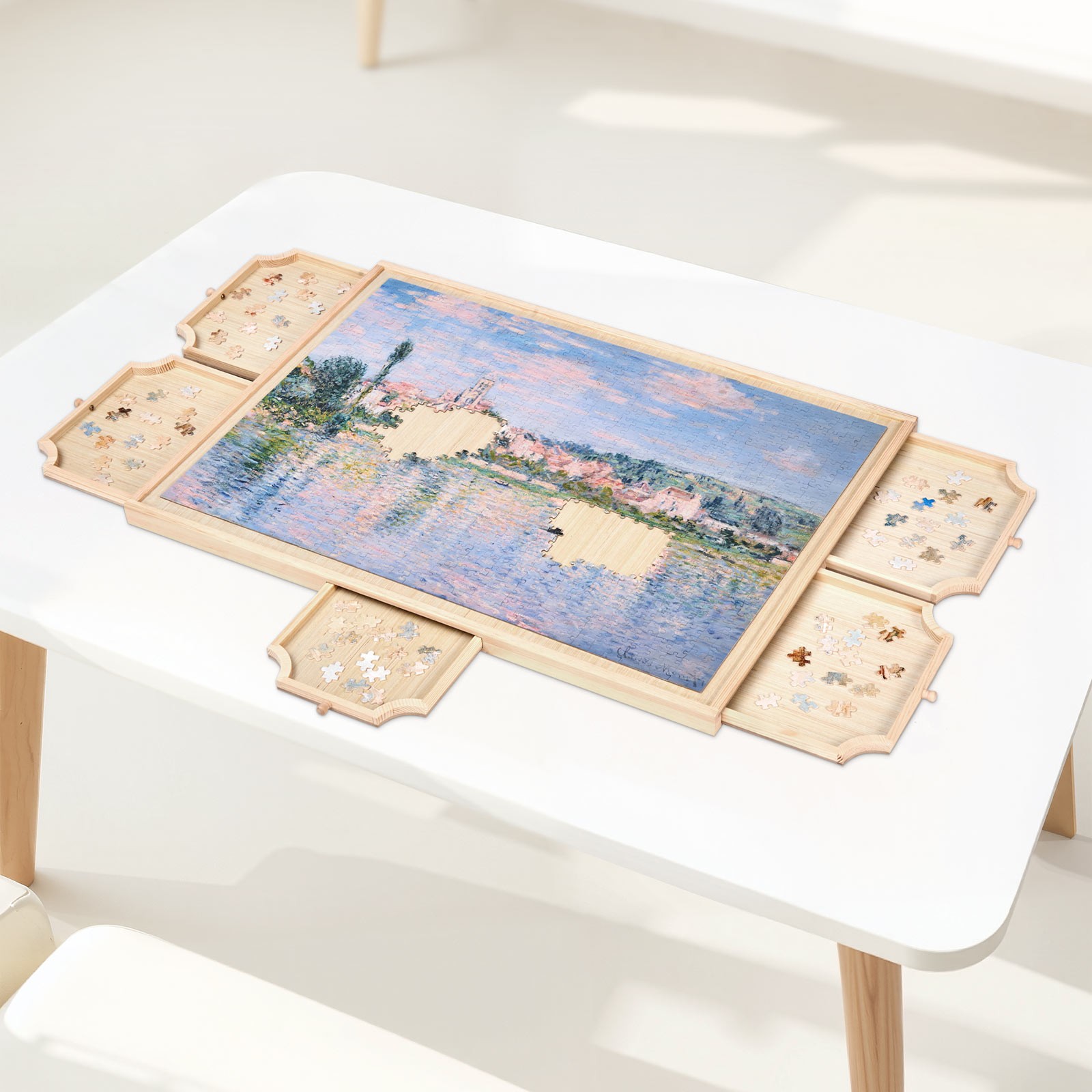 VEVOR 1000 Piece Puzzle Board with Drawer Cover Portable Wooden Jigsaw 29x21 in