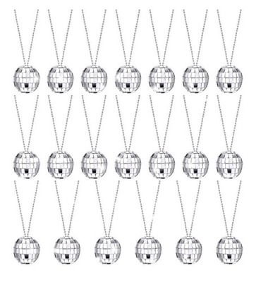 Sureio 20 Pcs Mirror Disco Ball Necklaces Silver Hanging 1.18 Inch, silver 