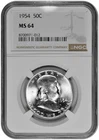 1954 50C Silver Franklin Half Dollar NGC MS 64 White Coin in New Holder