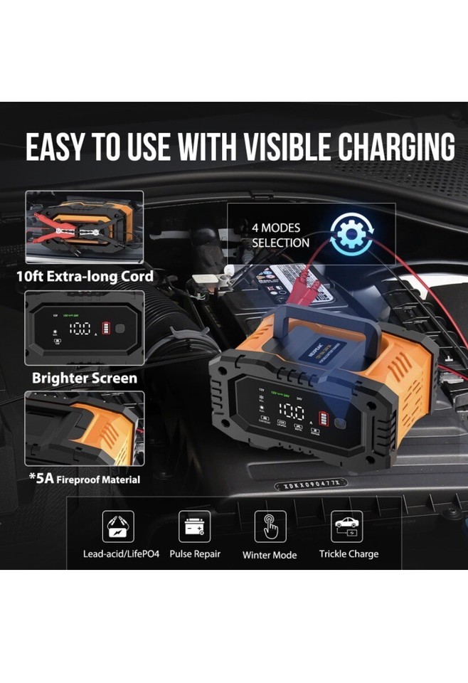 NEXPEAK NC202 10Amp Battery Charger 12V 24V LiFePO4 Lead Acid Portable Car B... eBay