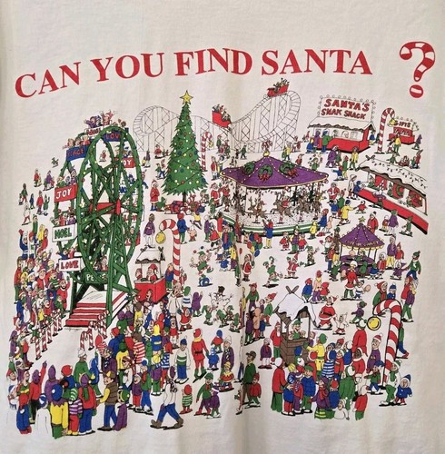 VTG 90s Can You Find Santa? T-Shirt Single Stitch Christmas Holiday Tee White L - Bild 3 von 6