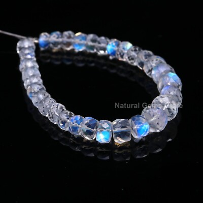 100% Natural Rainbow Moonstone Faceted Rondelle Beads AAA+ Blue Flashy White Moo