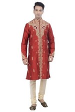 Ethnic Indian Red Designer Kurta Sherwani for Men 2pc Suit - Worldwide Postage