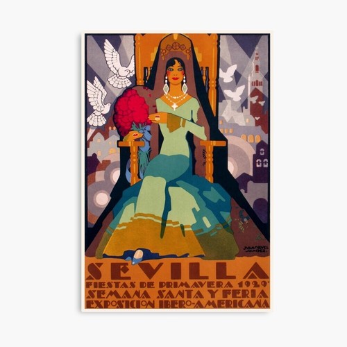 1929 Seville Fair Vintage Spain Travel Poster Semana Santa & Feria Art Print - Picture 2 of 4