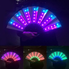 LED Light Colorful Chinese Hand Held Folding Fan DJ Party Bar W/ Remote Control