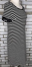 Talbots Women’s Short Tassel Sleeve Striped Knit Shift Dress Small Black & White