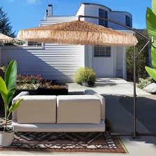 Aoodor 10 FT Tiki Umbrella Thatched Patio Umbrella Poolside Patio Beach Umbrella