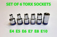 (Set of 6) 1/4” Drive Star Sockets Outside Torx KING TONY 1/4 inch Drive