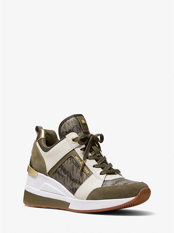 Michael Michael Kors Georgie Animal Print Logo and Leather Trainer