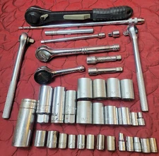 Vintage Mixed Brand Lot Tools 38 Piece 1/2 Ratchet Extension Socket Set 1/4 Chro