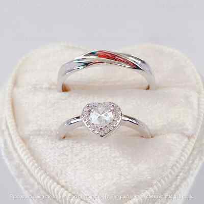 Couple Band Ring 14K White Gold Plated 2Ct Heart Cut Wedding Lab Created Diamond