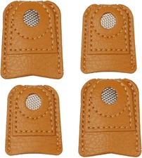 4 Pieces Leather Thimble Sewing Finger Protector Coin yellow 