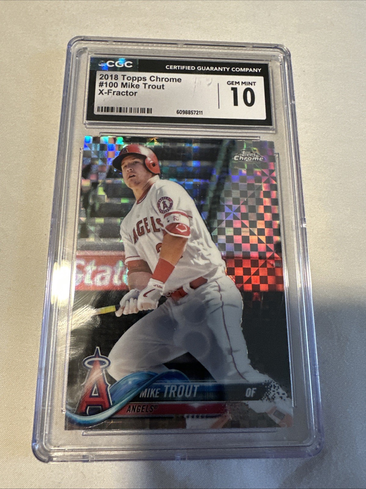 2018 Mike Trout Topps Chrome Baseball Card #100 Batting-X-Fractor Graded PSA 10