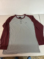 Men's HUF 2-tone Casual Pullover Long-Sleeve Shirt Sz XL Cotton Tee Gray/crimson
