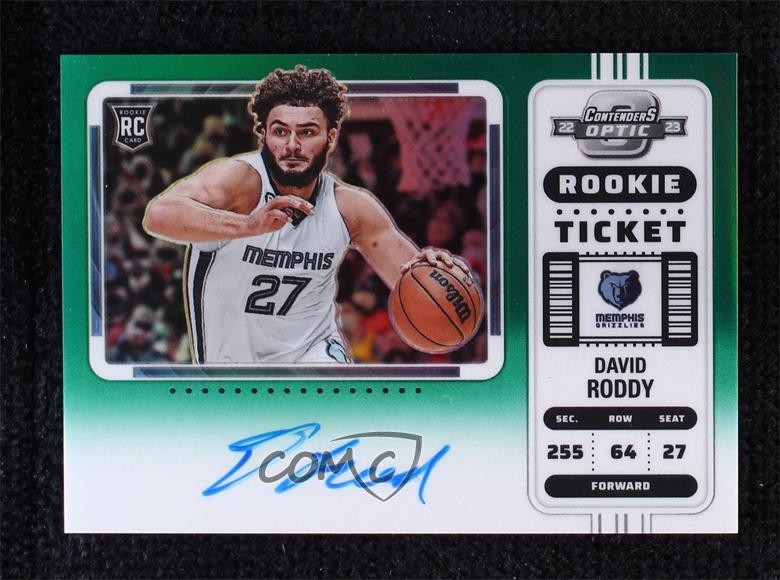 2022-23 Panini Contenders Optic Green Prizm 7/75 David Roddy Rookie Auto RC 15ej