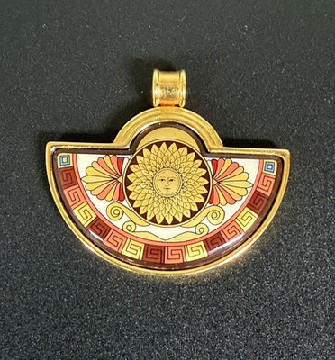 Frey Wille Emaille Anhänger Halbmond 24K vergoldet Vintage Designer Schmuck