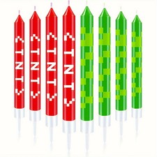 12/24pcs Green Pixel Cake Candle Decoration Red TNT Theme Green Wishing Candle K