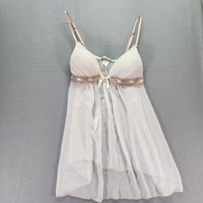 Linea Donatella Babydoll Chemise Large White Sheer Lace Trim Lingerie Bridal