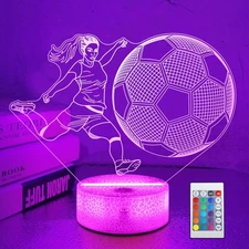 Soccer Gifts for Girls Bedroom Decor,Light Up Soccer 3D Illusion Lamp Night L...